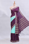 Turquoise blue zari motifs design mushru silk saree with contrast temple design border and zari blouse