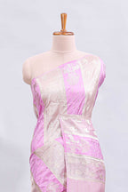 Borderless pastel lavender striped animal zari motifs design mushru silk saree with self pallu and matching blouse