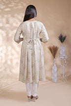 Off White floral printed A-line maternity wear with 3/4 sleeves and keyhole neck