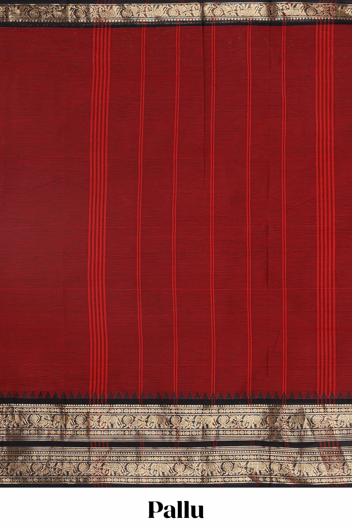 Maroon plain narayanapet cotton saree with contrast zari border and stripe pallu