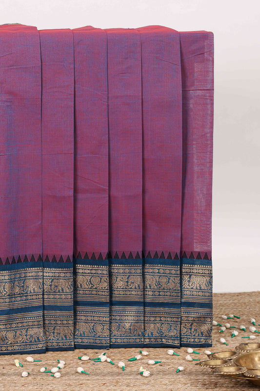 Light purple plain narayanapet cotton saree with contrast zari border and stripe pallu