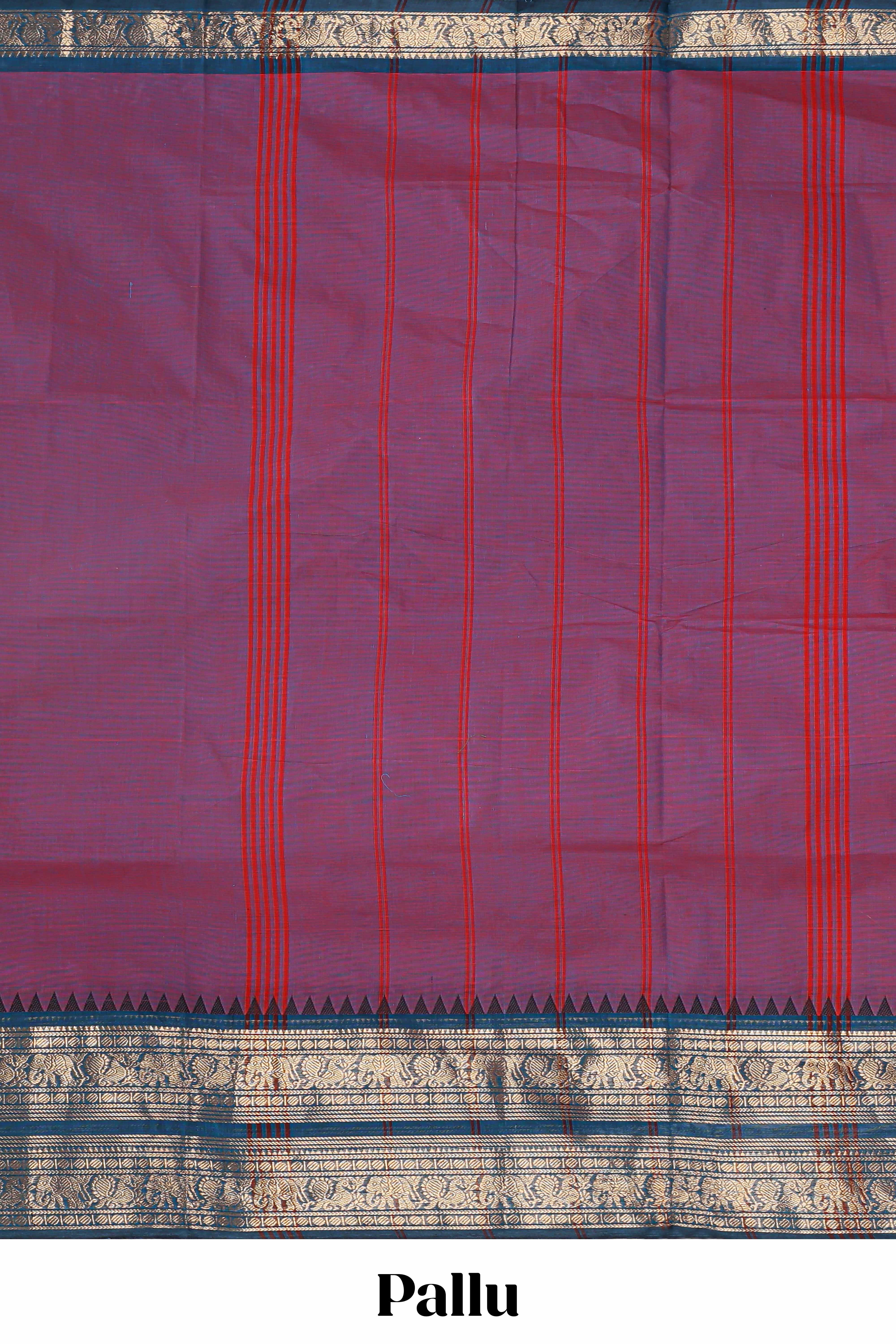 Light purple plain narayanapet cotton saree with contrast zari border and stripe pallu