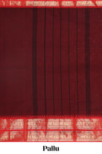 Maroon plain narayanapet cotton saree with contrast zari bendex border and stripe pallu