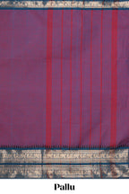 Purple plain narayanapet cotton saree with contrast zari bendex border and stripe pallu
