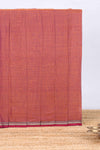 Rust red plain narayanapet cotton saree with contrast temple border and stripe pallu