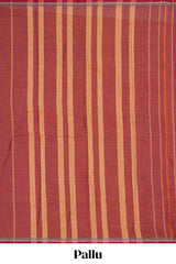 Rust red plain narayanapet cotton saree with contrast temple border and stripe pallu