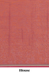 Rust red plain narayanapet cotton saree with contrast temple border and stripe pallu