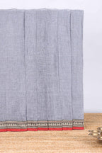 Light grey plain narayanapet cotton saree with contrast temple border and stripe pallu