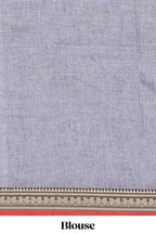 Light grey plain narayanapet cotton saree with contrast temple border and stripe pallu