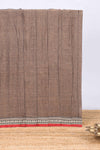 Brown plain narayanapet cotton saree with contrast temple border and stripe pallu