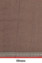 Brown plain narayanapet cotton saree with contrast temple border and stripe pallu