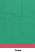 Green geometric butta narayanapet cotton saree with contrast border and crane birds & lotus design pallu