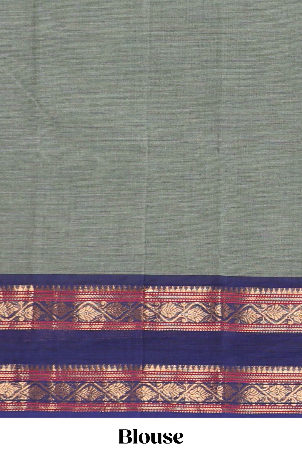 Grey plain narayanapet cotton saree with contrast bentex border and striped pallu