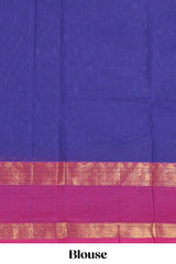 Indigo purple zari butta narayanapet cotton saree with contrast bentex border and matching blouse
