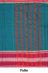 Green plain narayanapet cotton saree with contrast border and matching blouse