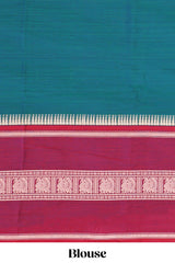 Green plain narayanapet cotton saree with contrast border and matching blouse