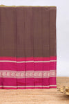 Brown plain narayanapet cotton saree with contrast border and matching blouse