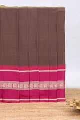Brown plain narayanapet cotton saree with contrast border and matching blouse