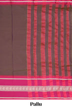 Brown plain narayanapet cotton saree with contrast border and matching blouse