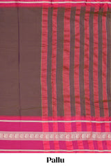 Brown plain narayanapet cotton saree with contrast border and matching blouse