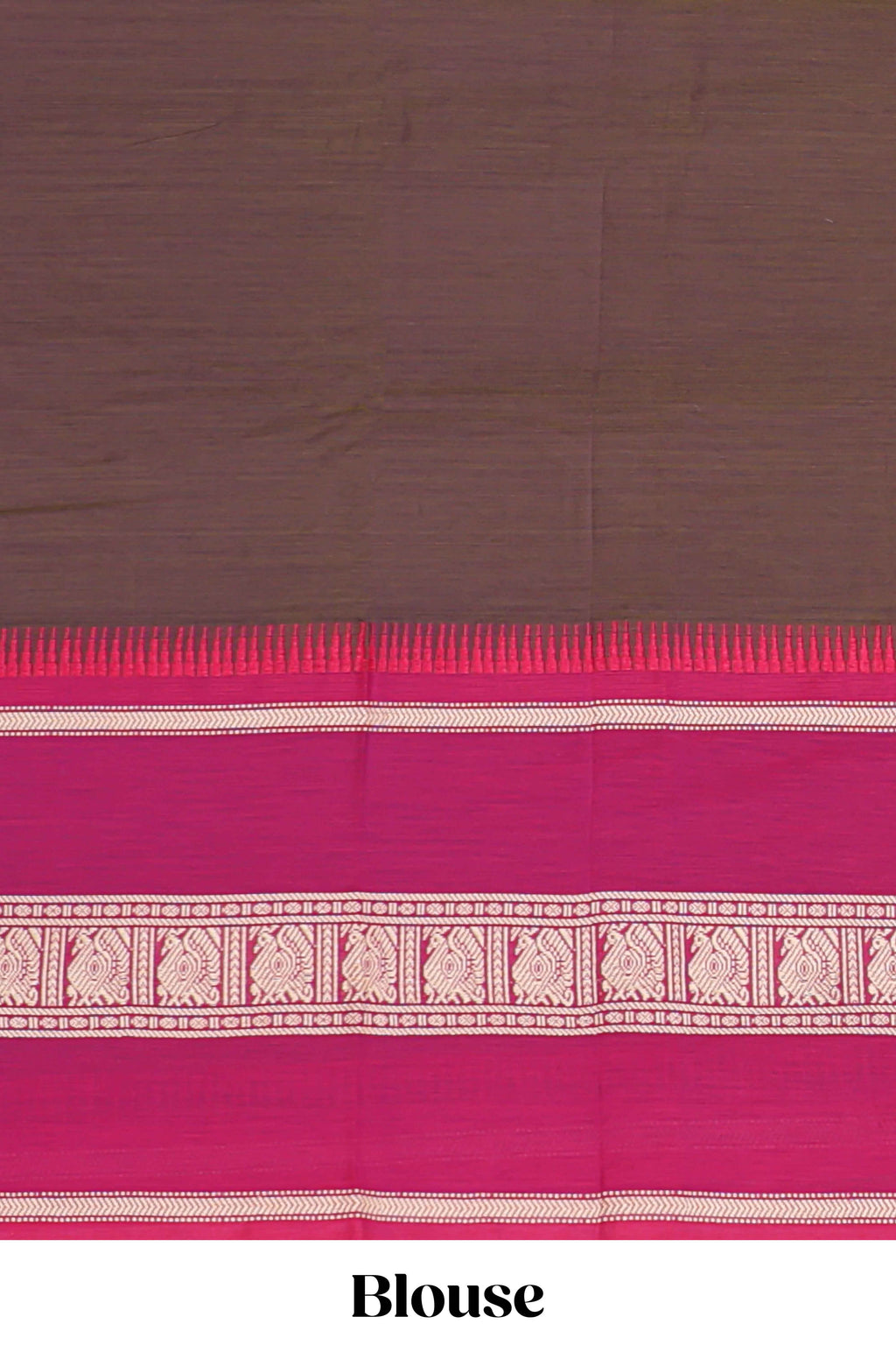 Brown plain narayanapet cotton saree with contrast border and matching blouse