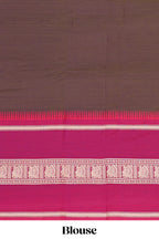 Brown plain narayanapet cotton saree with contrast border and matching blouse