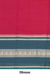 Red plain narayanapet cotton saree with contrast border and matching blouse
