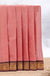Peach striped narayanapet cotton saree with contrast zari border and matching striped blouse