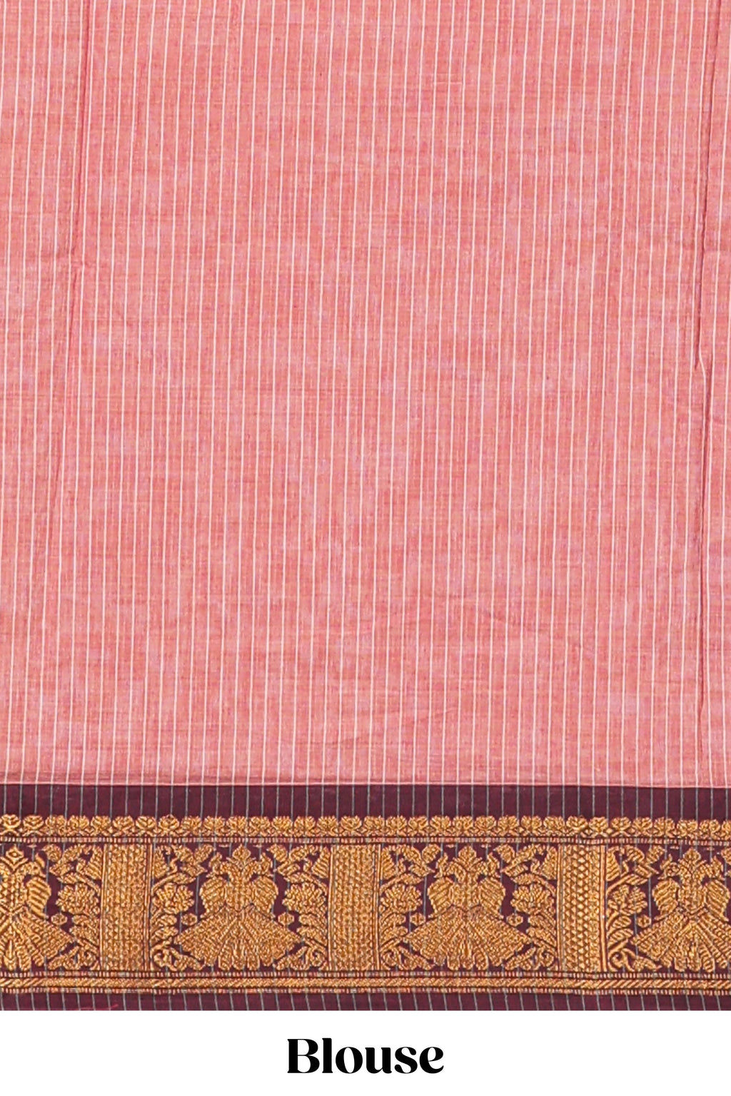 Peach striped narayanapet cotton saree with contrast zari border and matching striped blouse