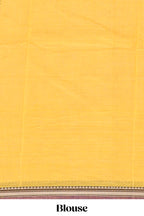 Yellow plain narayanapet cotton saree with contrast border and matching blouse