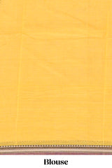 Yellow plain narayanapet cotton saree with contrast border and matching blouse