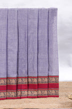 Lavender plain narayanapet cotton saree with contrast bentex border and matching blouse