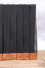 Black plain narayanapet cotton saree with contrast zari border and matching blouse