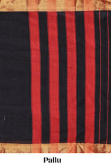 Black plain narayanapet cotton saree with contrast zari border and matching blouse