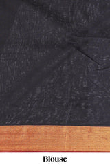 Black plain narayanapet cotton saree with contrast zari border and matching blouse