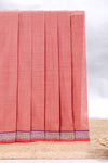 Peach plain narayanapet cotton saree with contrast floral design border and matching blouse
