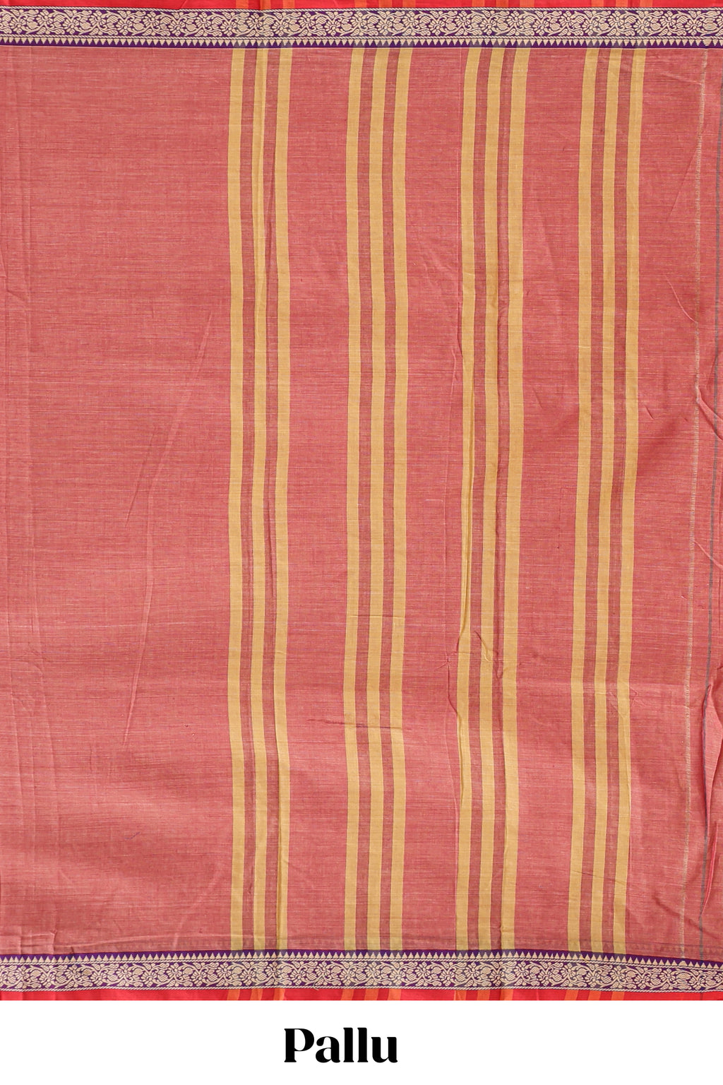Peach plain narayanapet cotton saree with contrast floral design border and matching blouse