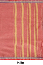 Peach plain narayanapet cotton saree with contrast floral design border and matching blouse