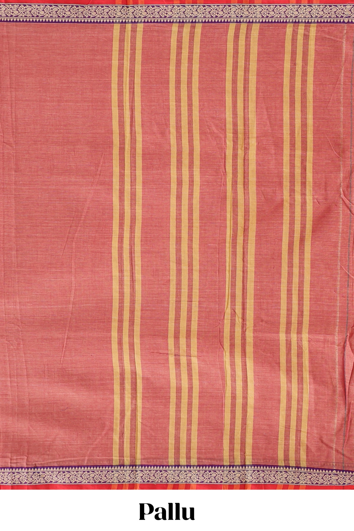 Peach plain narayanapet cotton saree with contrast floral design border and matching blouse