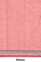 Peach plain narayanapet cotton saree with contrast floral design border and matching blouse