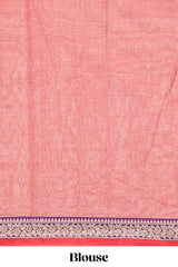 Peach plain narayanapet cotton saree with contrast floral design border and matching blouse