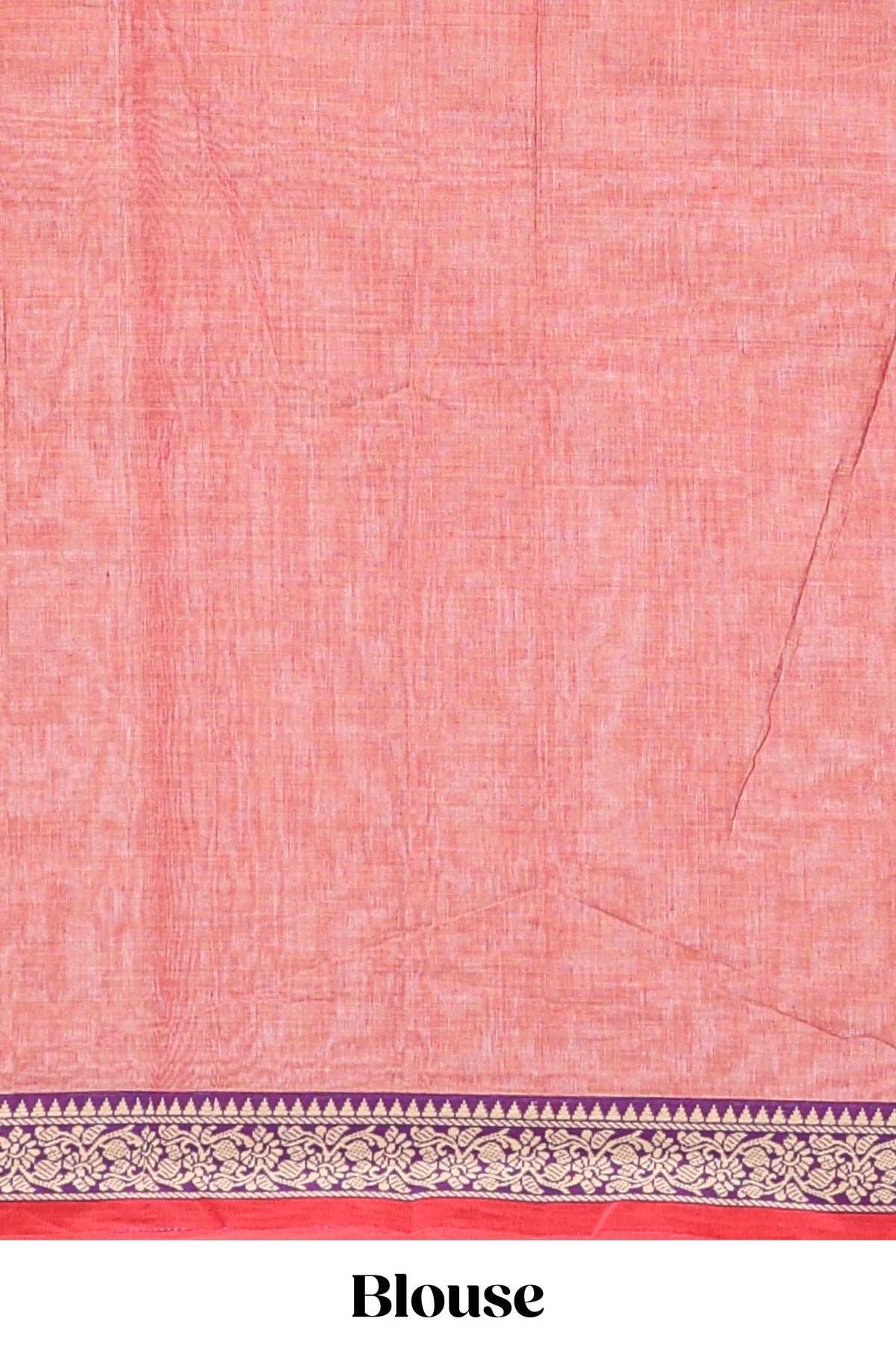 Peach plain narayanapet cotton saree with contrast floral design border and matching blouse