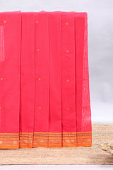Pink motifs narayanapet cotton saree with contrast zari border and matching blouse