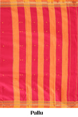 Pink motifs narayanapet cotton saree with contrast zari border and matching blouse