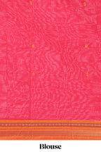 Pink motifs narayanapet cotton saree with contrast zari border and matching blouse