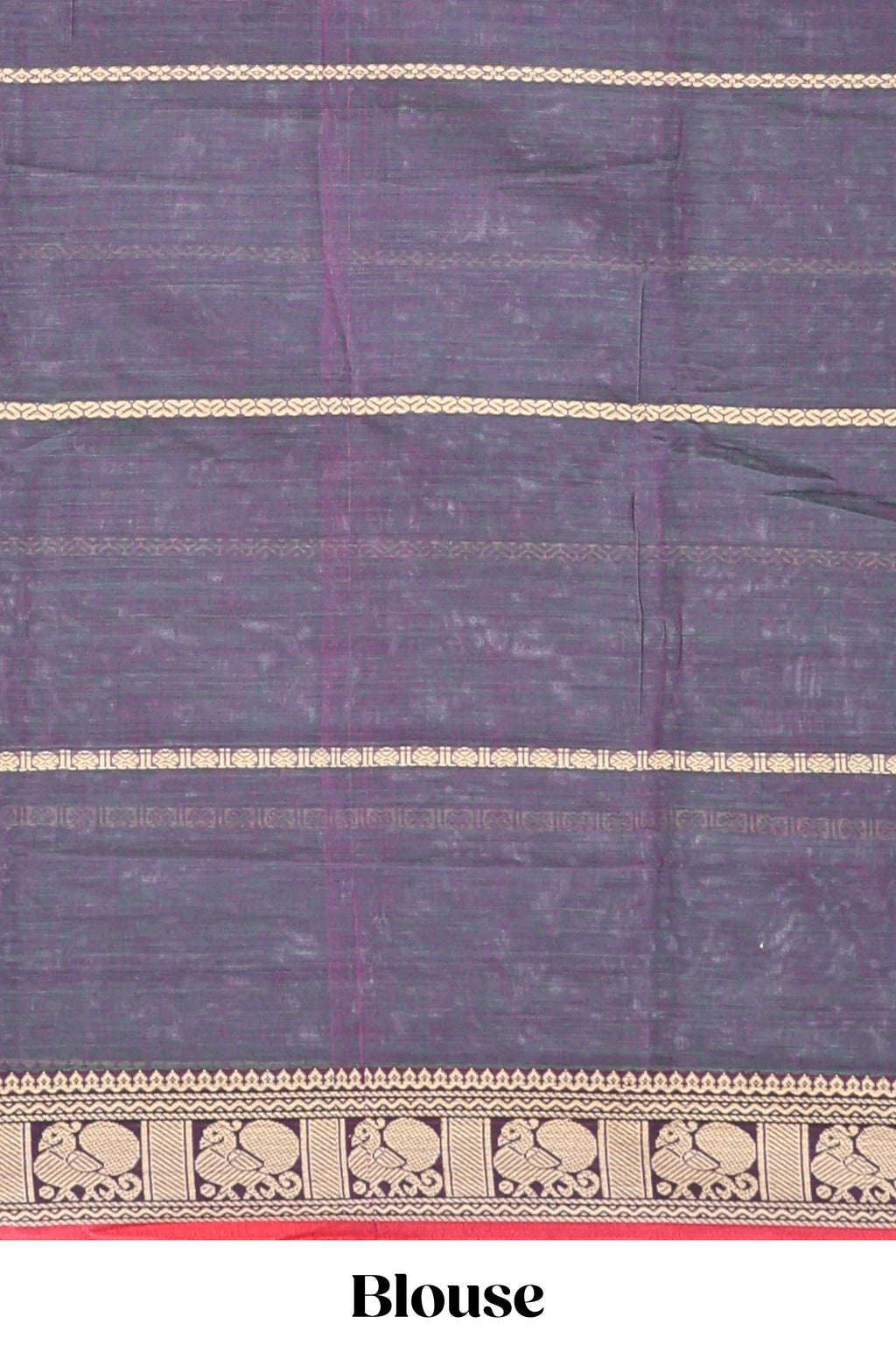 Dark grey striped narayanapet cotton saree with contrast border and matching striped blouse
