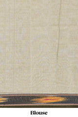 Beige plain narayanapet cotton saree with contrast ikkat style border and matching blouse