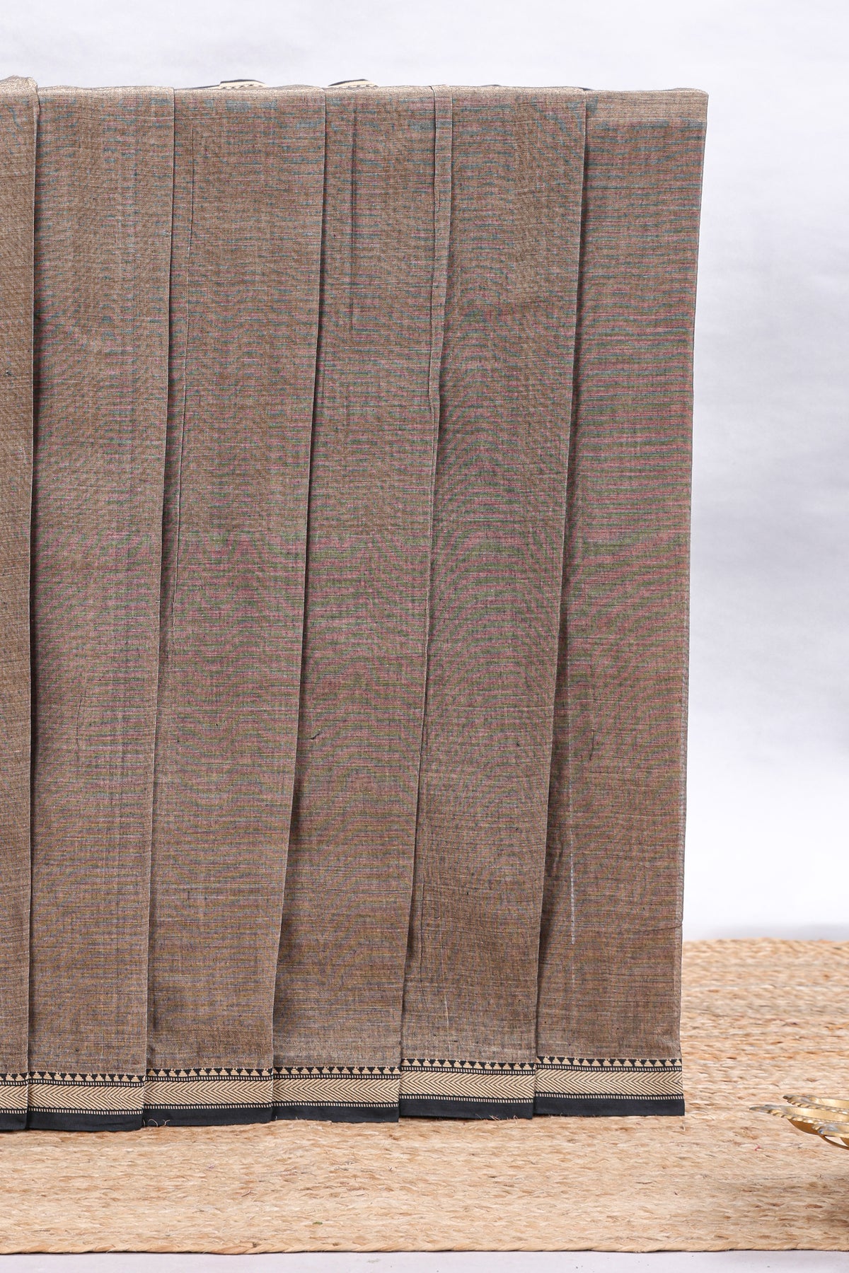 Brown plain narayanapet cotton saree with contrast border and matching blouse