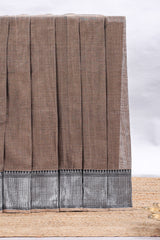 Brown plain narayanapet cotton saree with contrast silver zari border and matching blouse