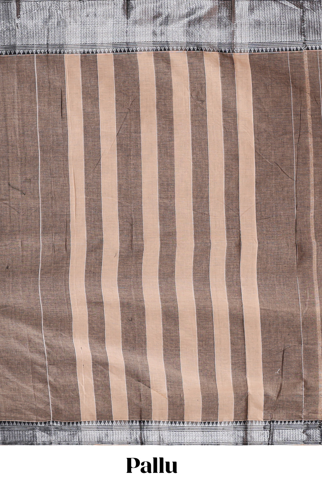 Brown plain narayanapet cotton saree with contrast silver zari border and matching blouse
